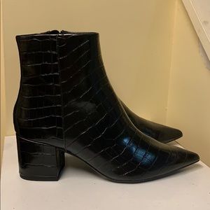 ASOS Black Croc pointed block heel boots